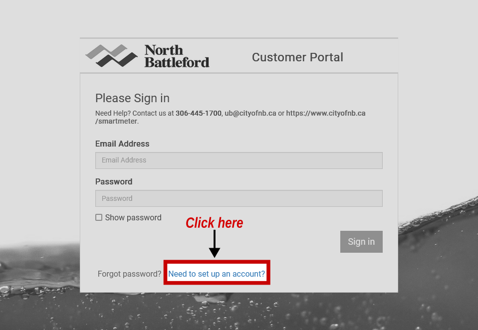 A screenshot showing where to click to set up an account