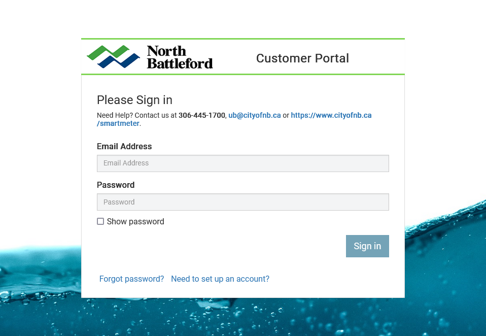Screenshot of the customer portal sign-in page